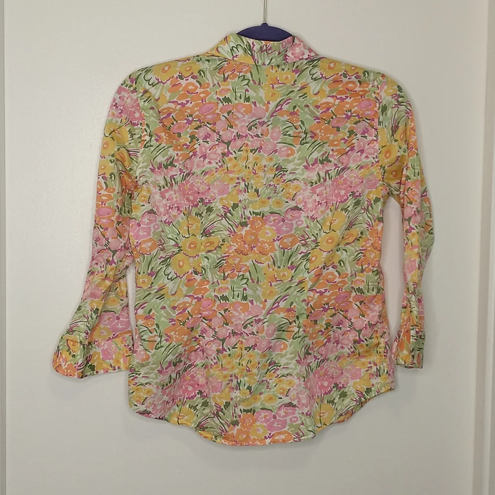 Lauren Ralph Lauren pink yellow orange green watercolor floral button down shirt - Picture 4 of 4